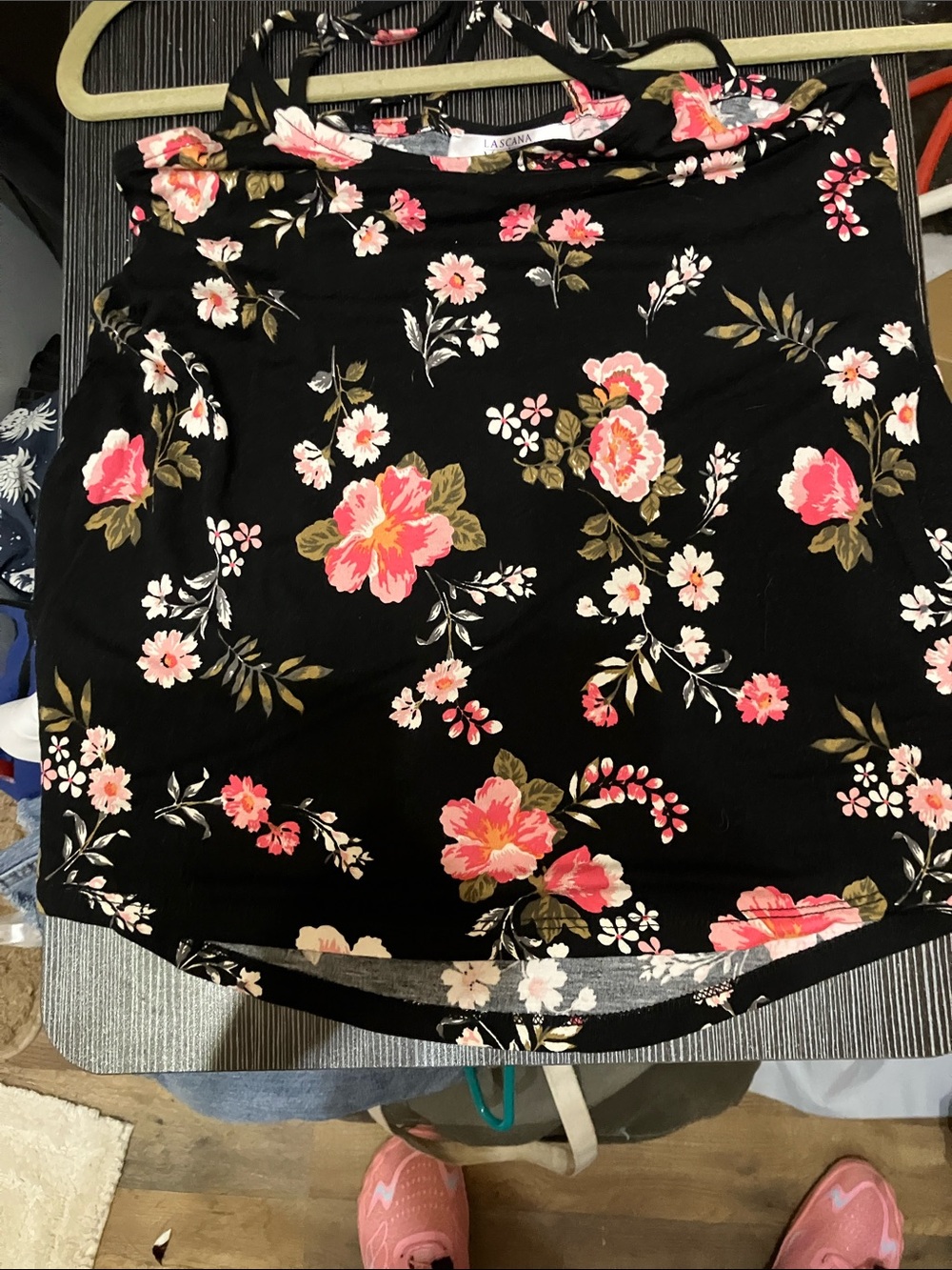 Floral Double-Strap Cami Top - Black with Pink Flowers - Picture 8 of 9